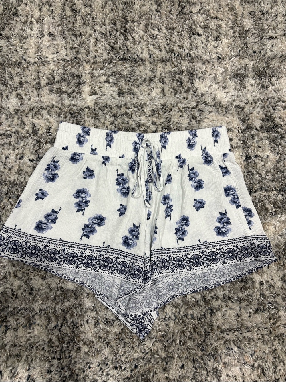 J for Justify White Shorts with Blue Floral Border